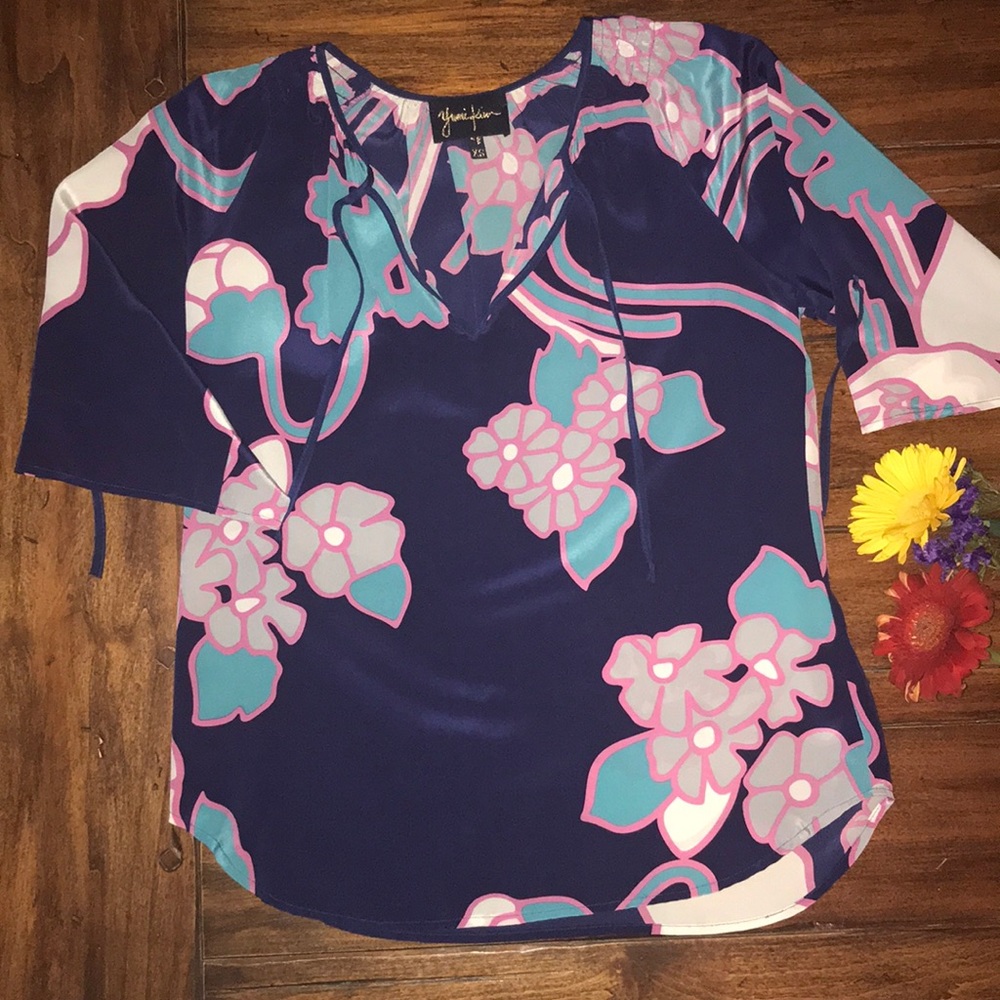 Yumi Kim print tunic XS dark purple pink aqua
